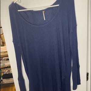 Blue Free People Oversized Waffle Knit Long Sleeve